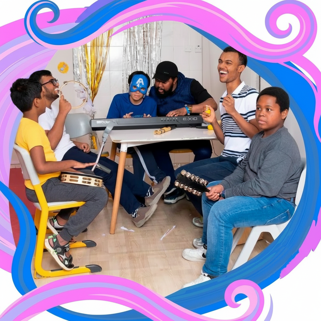children-with-autism-playing-musical-instruments-together-at-Omega-Center